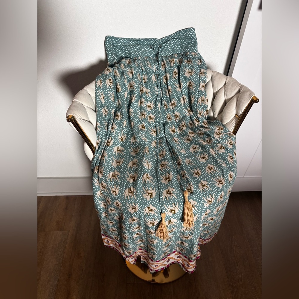 Elegant Teal Maxi Skirt with Tassel Accents (S/M)